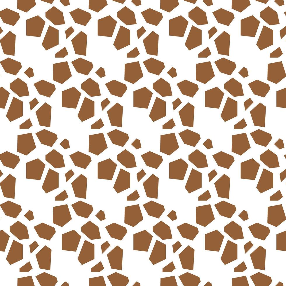 The pattern is an abstract geometric shape imitation of giraffe skin. The broken shape of large brown spots of figures on a white background. Simple chaos in a seamless texture. Animal Texture vector