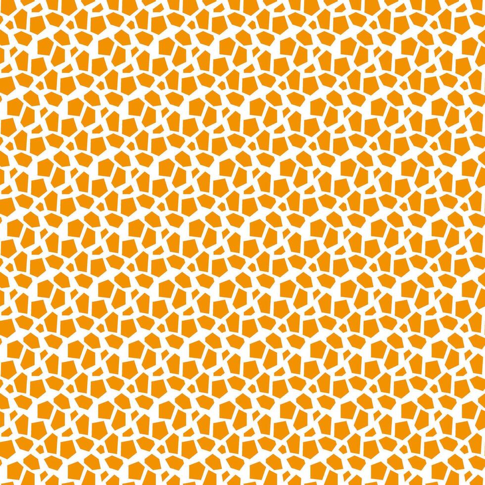 The pattern is an abstract geometric shape imitation of giraffe skin. The broken shape of small orange figures on a white background. Simple chaos in a seamless texture. Animal Texture vector