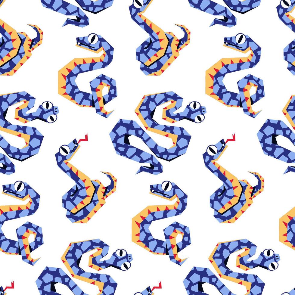 The 2025 snake pattern is blue and geometrically crawling with texture. Isolated sinuous snakes in different poses. Modern vector illustration in a flat style. Textured snakes