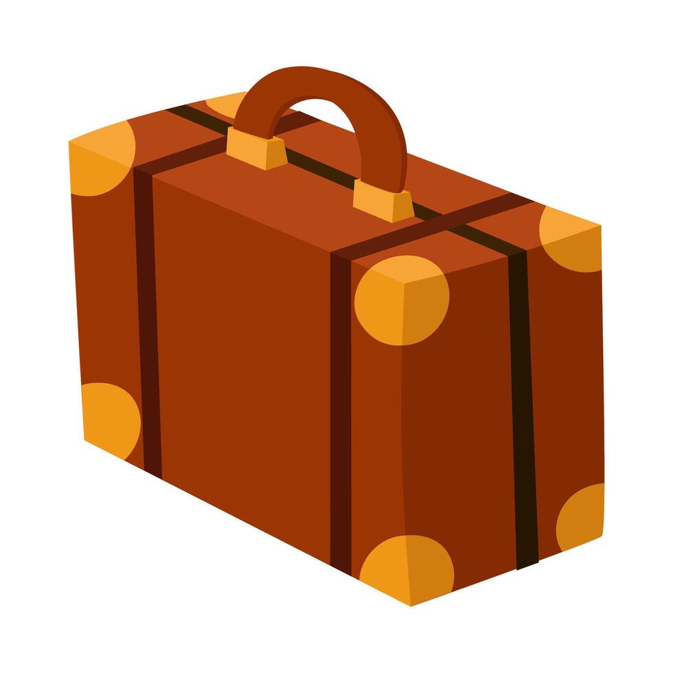 Retro leather travel suitcase. Vector illustration of a large leather suitcase highlighted on a white background. The object is used to represent the collection, the path. Brown skin