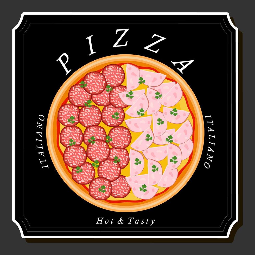 Illustration on theme big hot tasty pizza to pizzeria menu vector