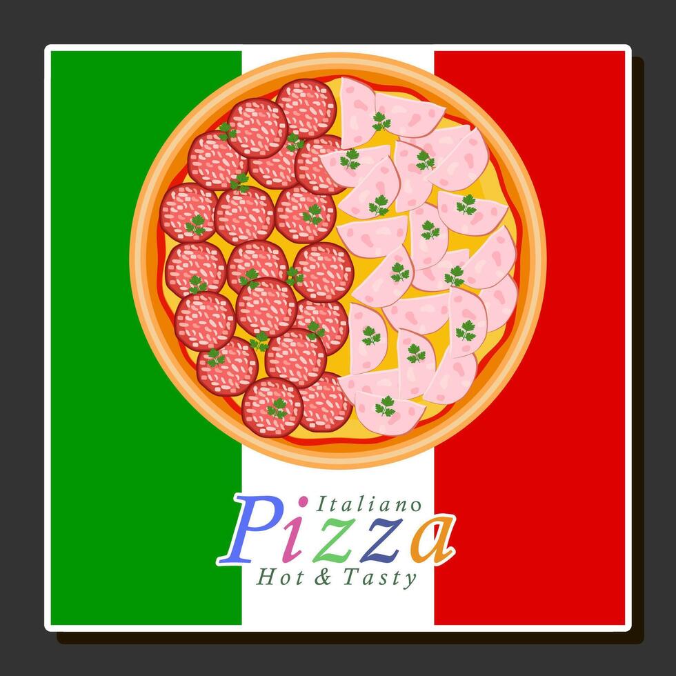 Illustration on theme big hot tasty pizza to pizzeria menu vector