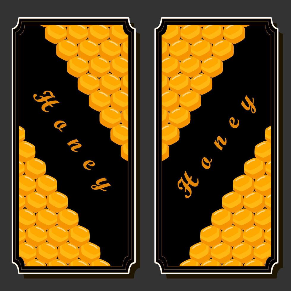 Illustration on theme for label of sugary flowing down honey in honeycomb with bee vector