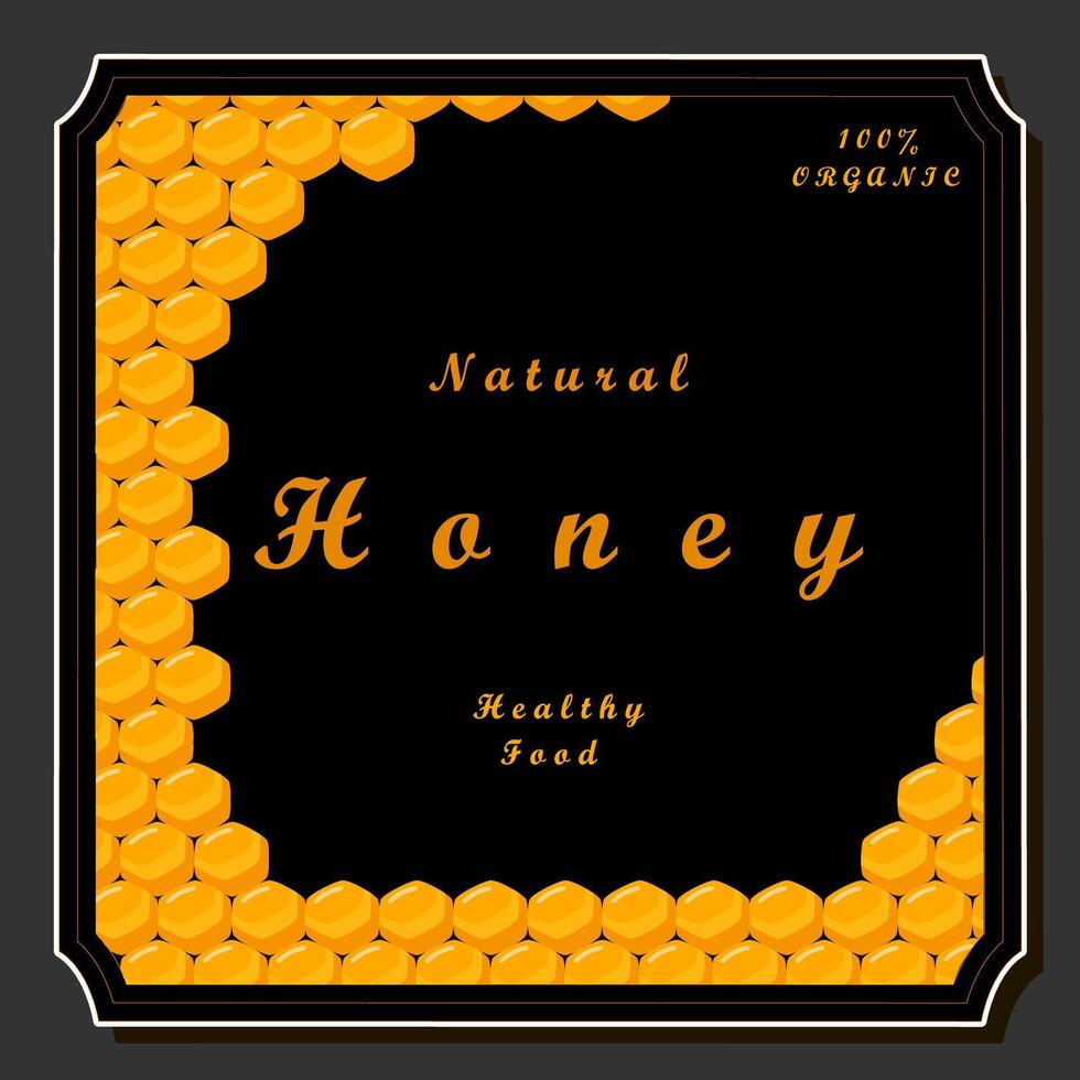 Illustration on theme for label of sugary flowing down honey in honeycomb with bee vector