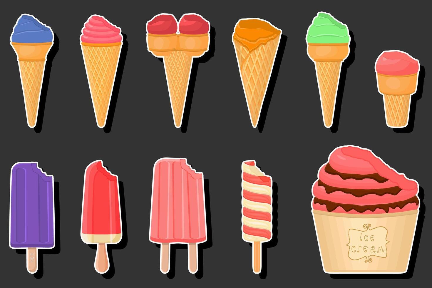 Illustration on theme big kit ice cream vector