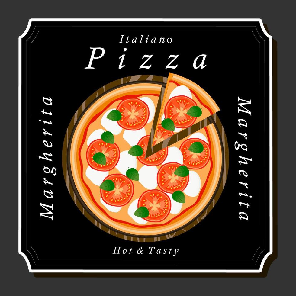 ilustración en tema grande caliente sabroso Pizza a pizzería menú vector