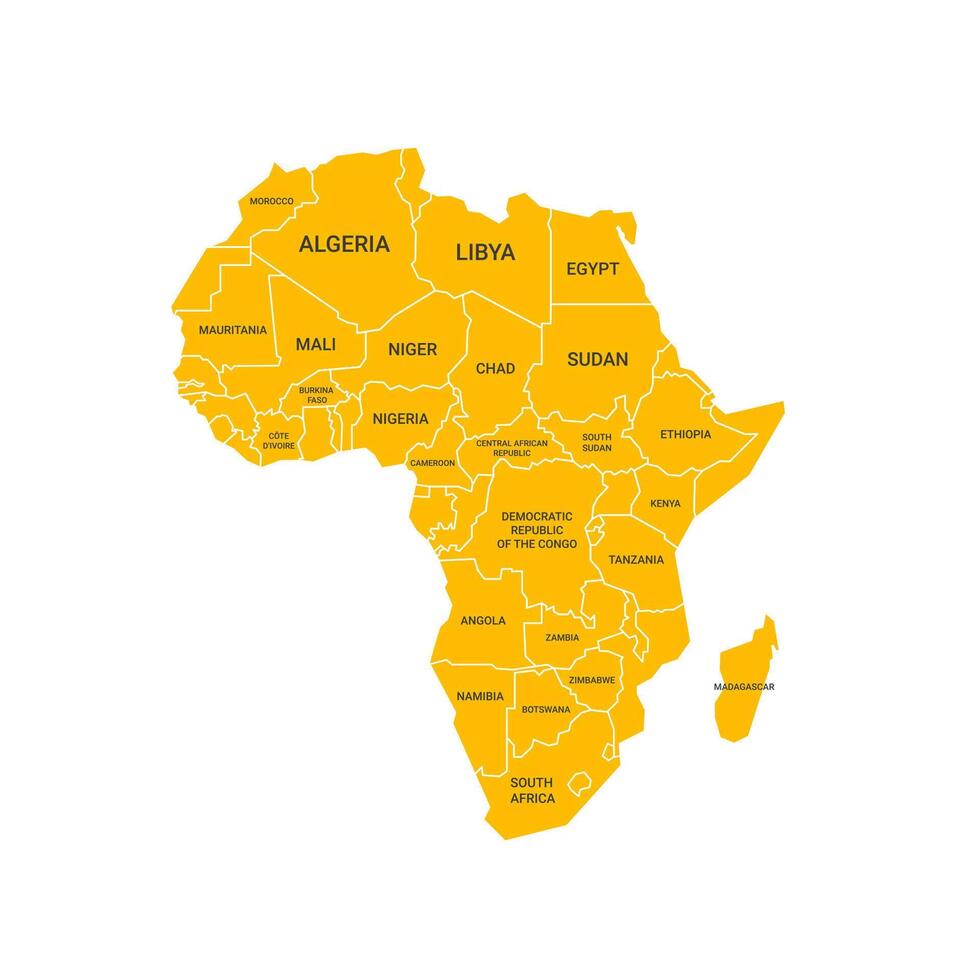 África político mapa con nombres de el más grande países. plano vector ilustración aislado en blanco antecedentes.