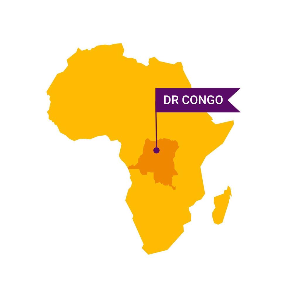 Democratic Republic of the Congo on an Africa s map with word DR Congo on a flag-shaped marker. Vector isolated on white background.