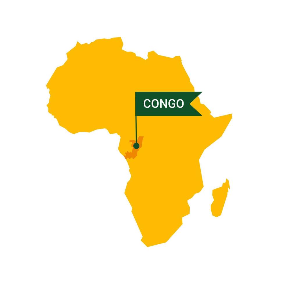 Republic of the Congo on an Africa s map with word Congo on a flag-shaped marker. Vector isolated on white background.