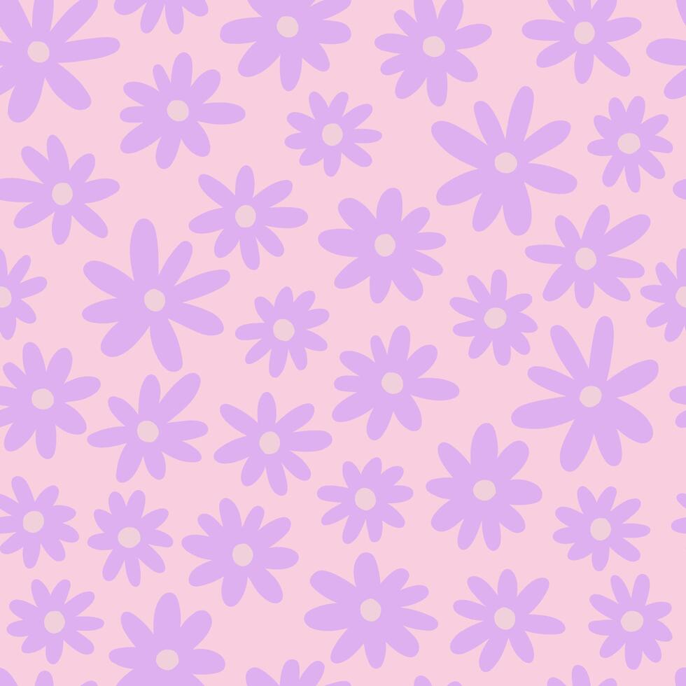 mano dibujado resumen Violeta flores sin costura modelo en rosado. moderno floral vector modelo.