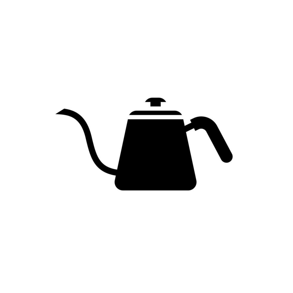 Gooseneck kettle pictorgam. Vector black glyph icon isolated on white background. Pour over coffee kettle, maker side view. Teapot with long and narrow wave spout silhouette illustration.