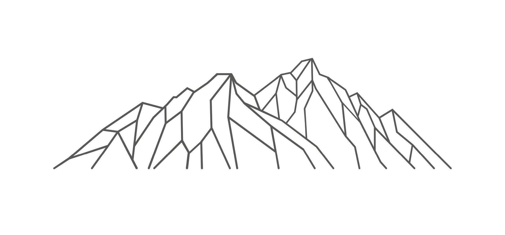 Mountains linear draving. Abstract mountains, sevral peaks. Vector isolated on white.