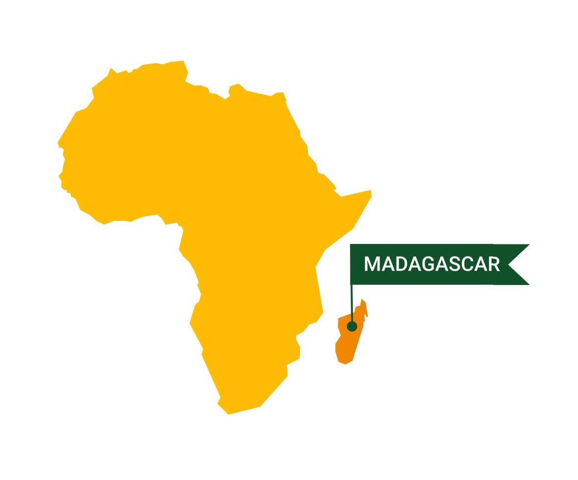 Madagascar on an Africa s map with word Madagascar on a flag-shaped marker. Vector isolated on white background.