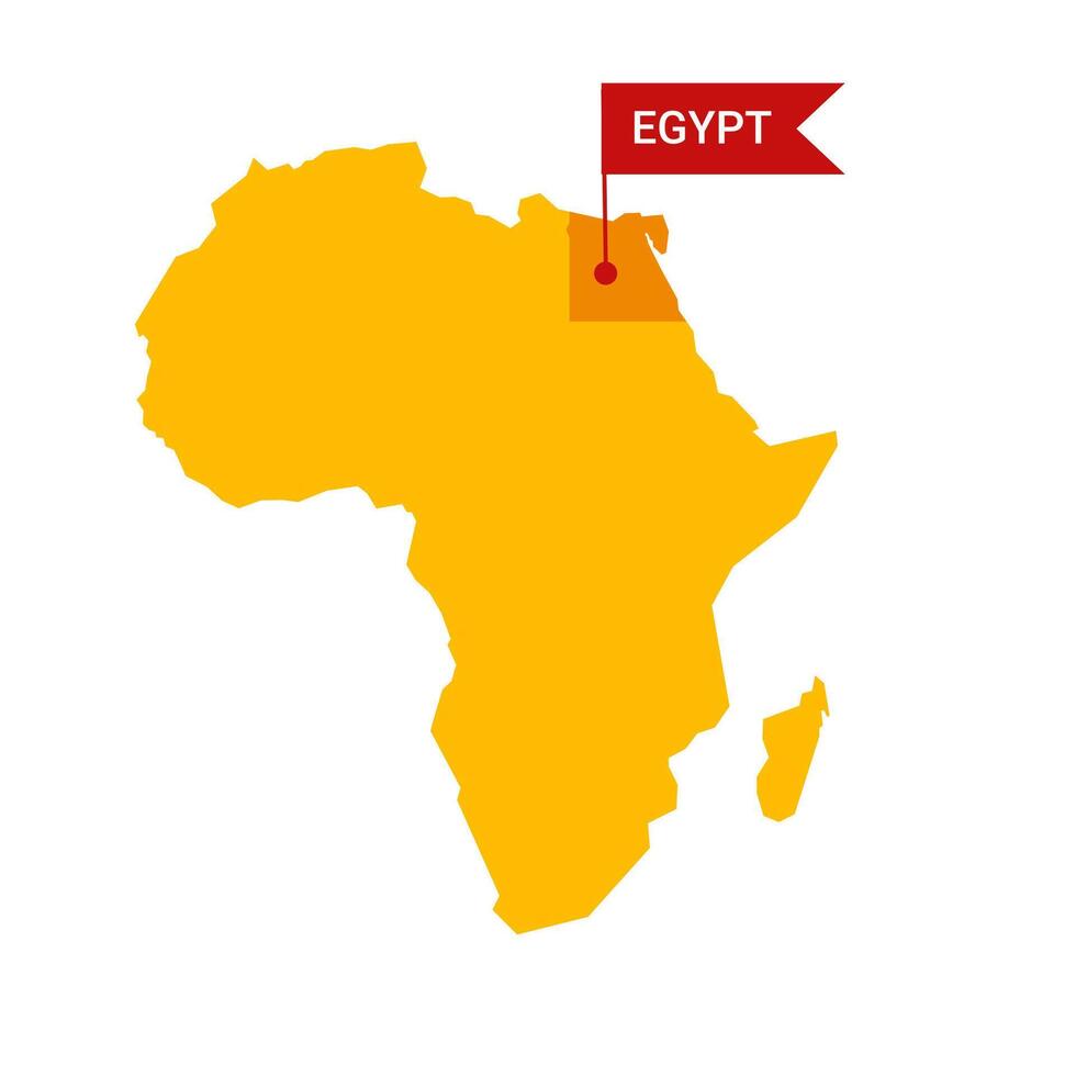 Egypt on an Africa s map with word Egypt on a flag-shaped marker. vector
