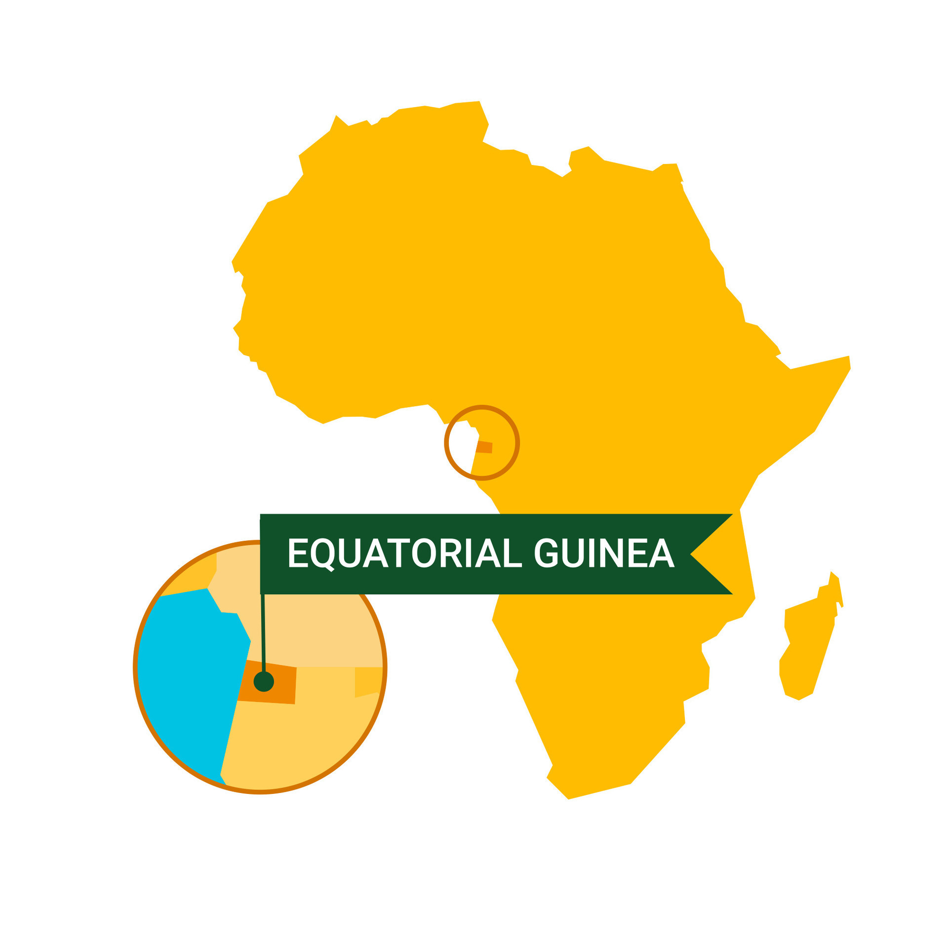 Equatorial Guinea on an Africa s map with word Equatorial Guinea on a flagshaped marker. Vector