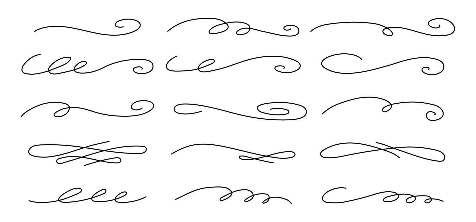 Calligraphy swashes, swoops. Decorative outline editable design elements. vector