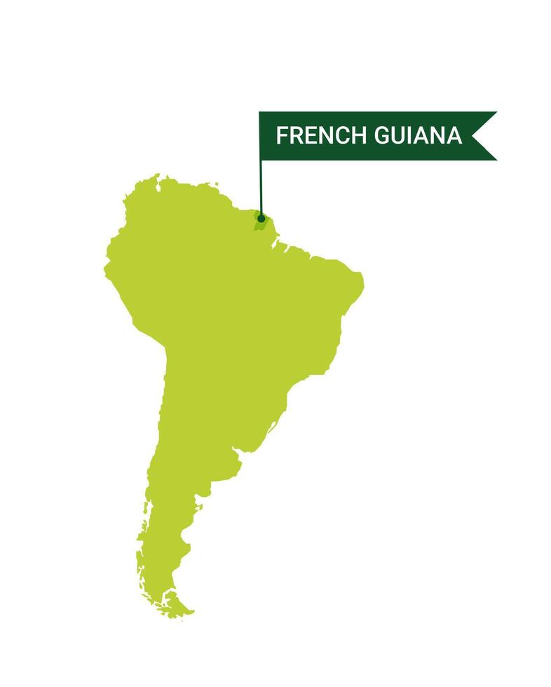 francés Guayana en un sur America s mapa con palabra francés Guayana en un en forma de bandera marcador. vector aislado en blanco antecedentes.