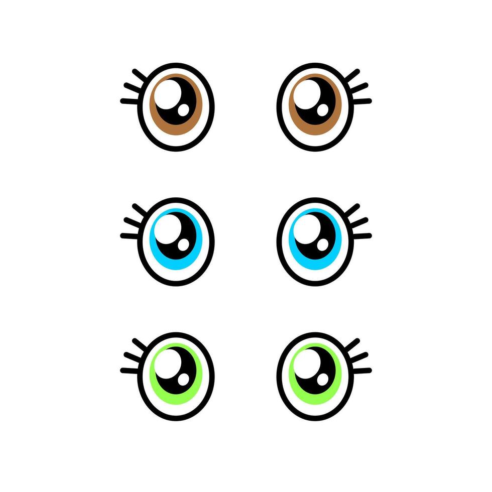 Set of cartoon human eyes different colors. Vector illustration isolated on white background.