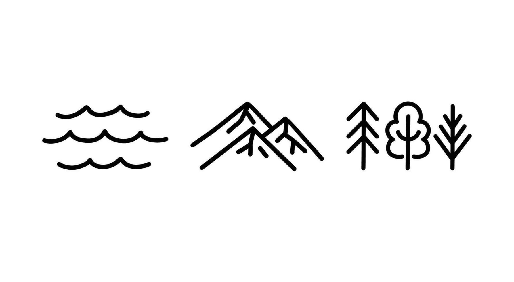 mano dibujado templado latitudes naturaleza iconos vector negro línea ilustraciones aislado en blanco antecedentes.