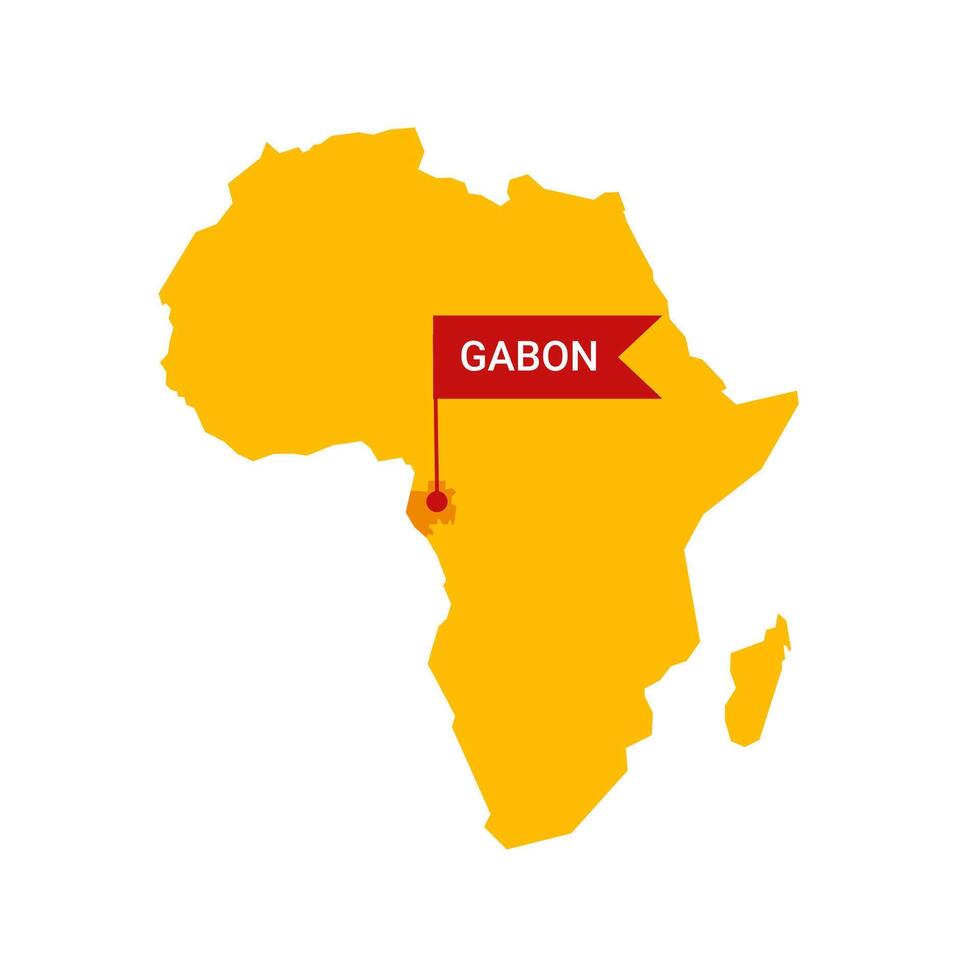 Gabon on an Africa s map with word Gabon on a flag-shaped marker. Vector isolated on white background.