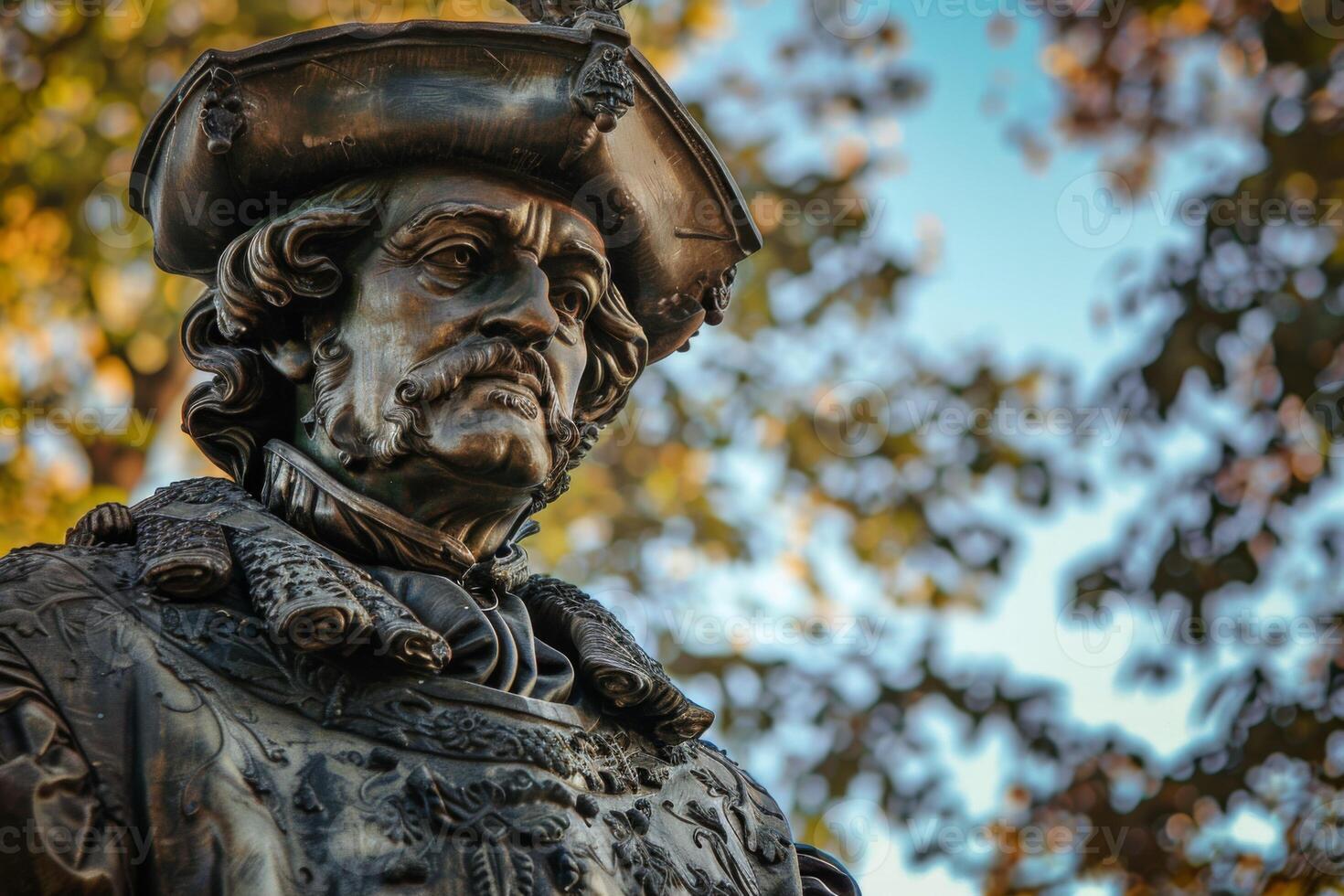 AI generated Bronze statue of an explorer depicting historical art and legacy in a heroic figure photo