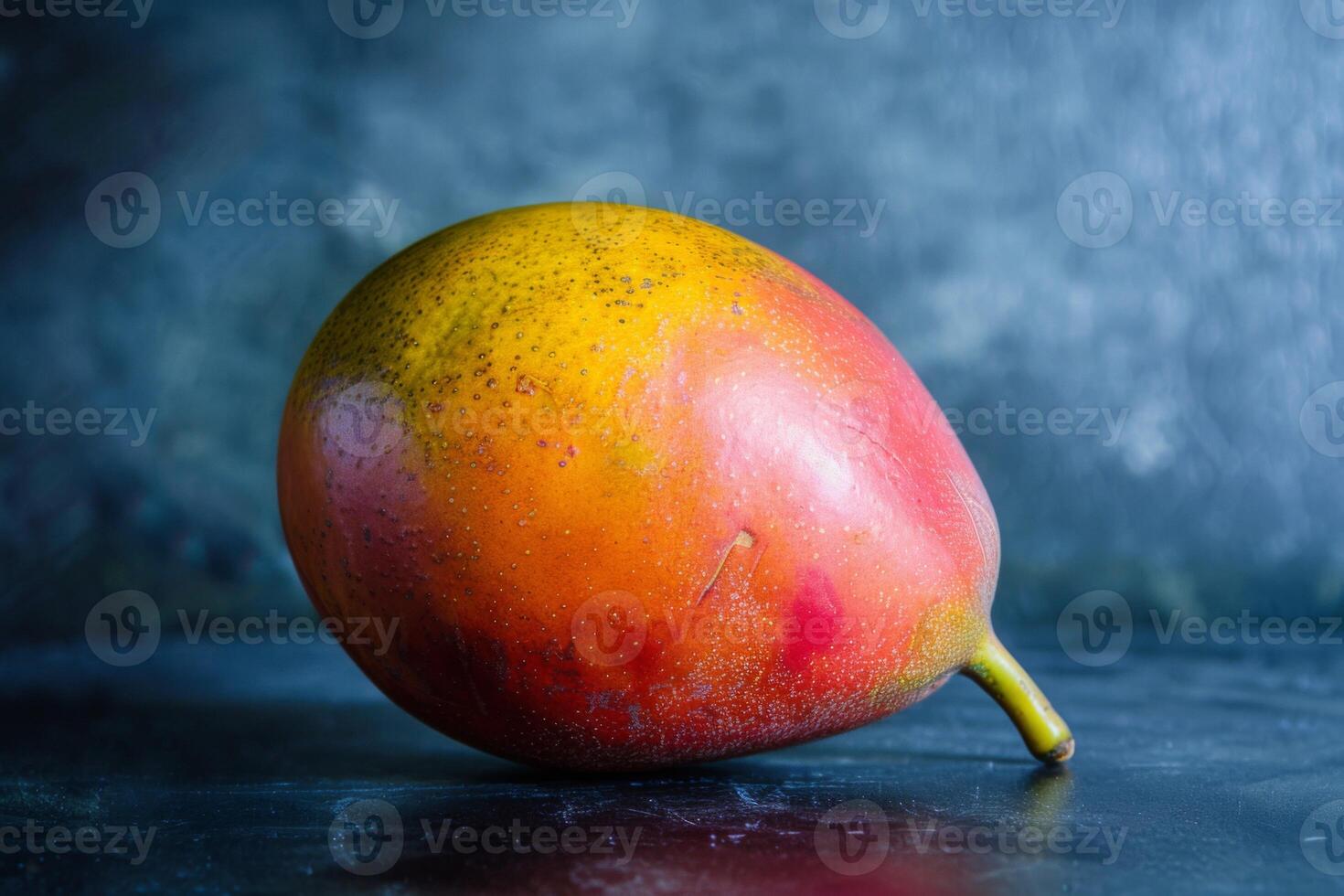 AI generated Ripe mango on dark background showcasing its vibrant red and yellow colors with juicy and fresh appeal photo