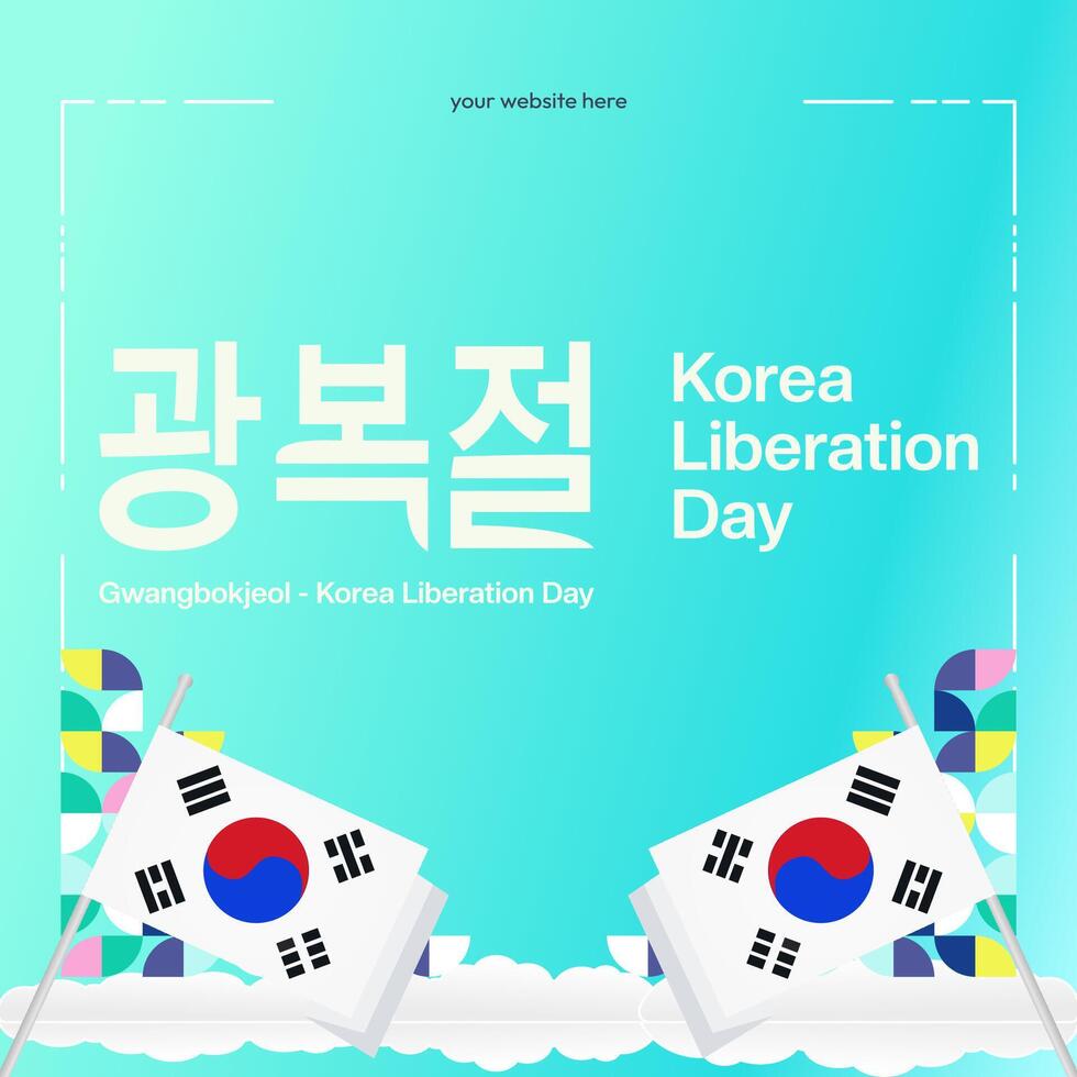 Korea National Liberation Day square banner in colorful modern geometric style. Happy Gwangbokjeol day is South Korean independence day. Vector illustration for national holiday celebrate