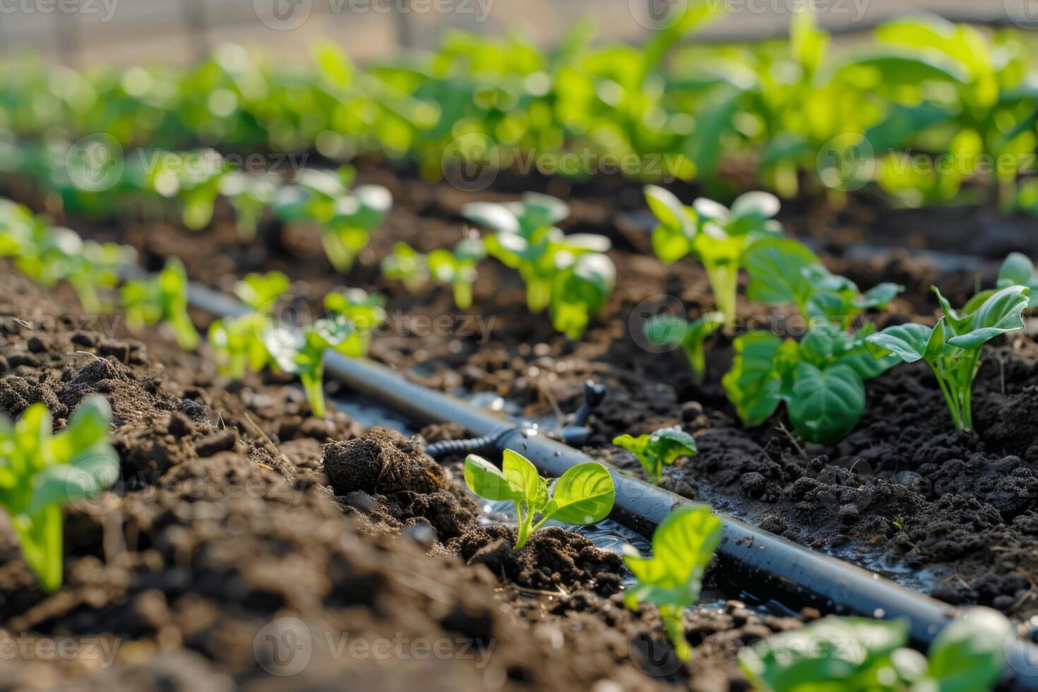 AI generated Irrigation agriculture drip watering system in efficient soil management photo