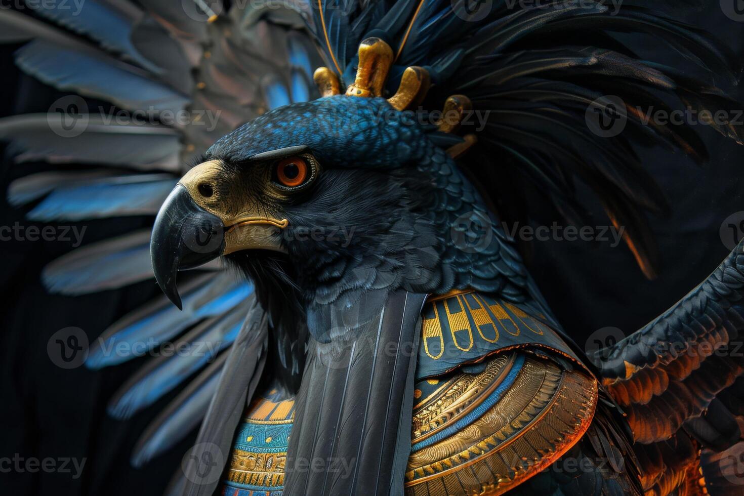 AI generated Horus Egyptian god portrayed as a mighty falcon with ancient deity symbolism and spirituality photo