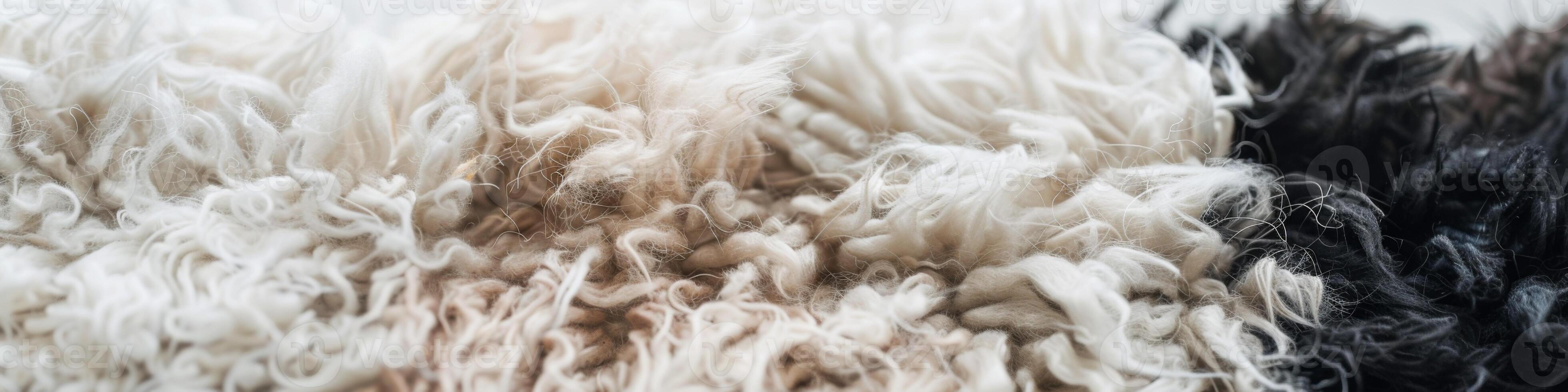 AI generated Close-up of a yak wool jacket showcasing the texture and natural fibers in black, white, and beige colors photo