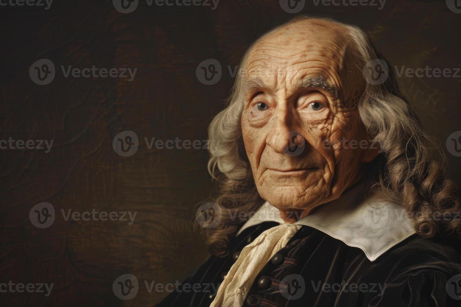 AI generated Portrait of a philosopher in historical thinker attire conveying wisdom and aged intellect photo