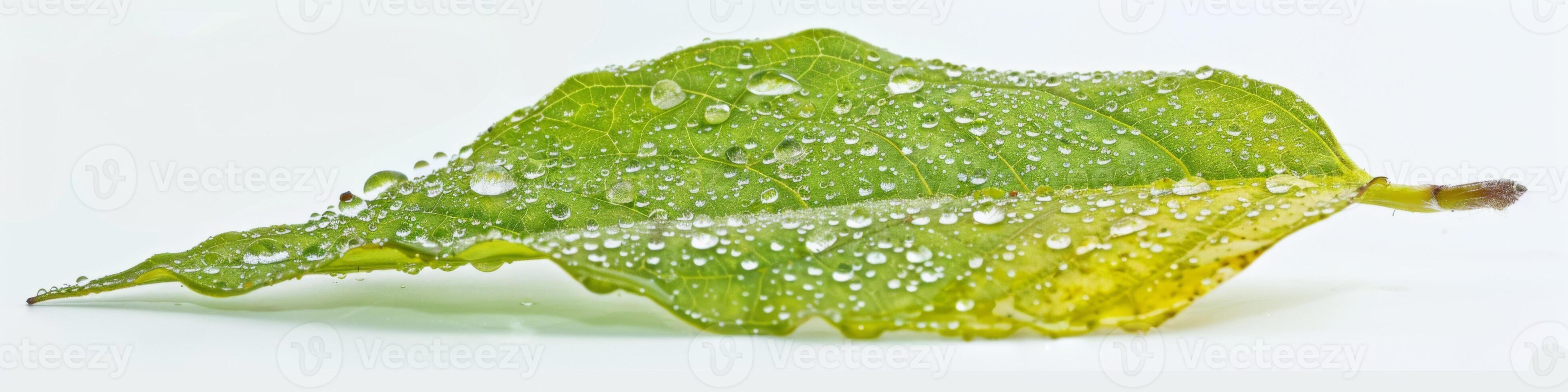 AI generated Dew-covered green leaf in close-up showcasing nature and freshness photo