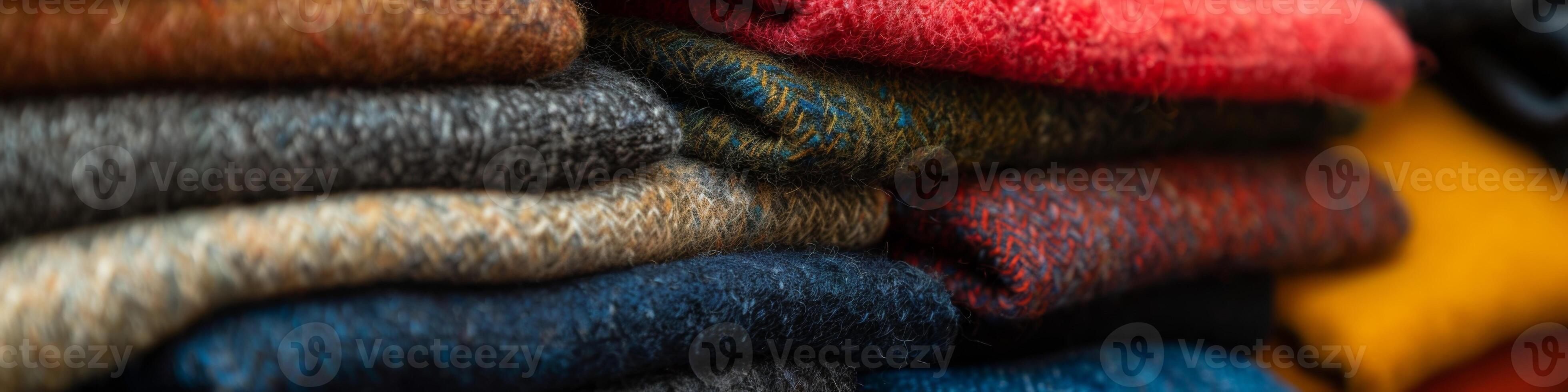 AI generated Yak wool jacket in a stack showcasing texture, clothing, fabric, and warm material photo