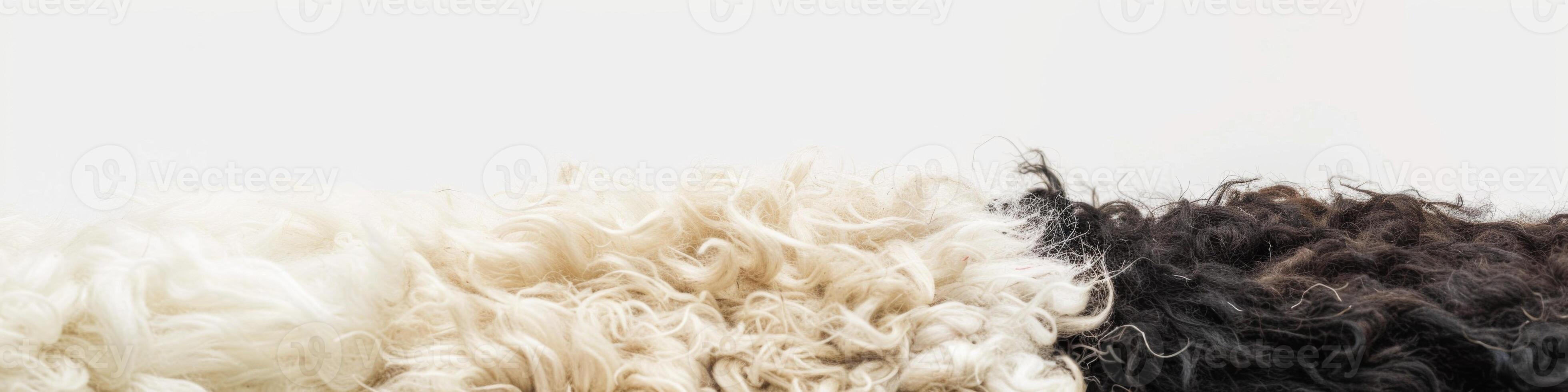 AI generated Contrasting natural black and white yak wool showcasing the texture and quality of the animal fiber photo