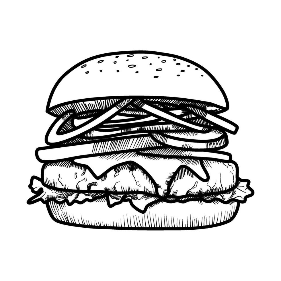 hamburguesa línea Arte vector contorno comida ilustración