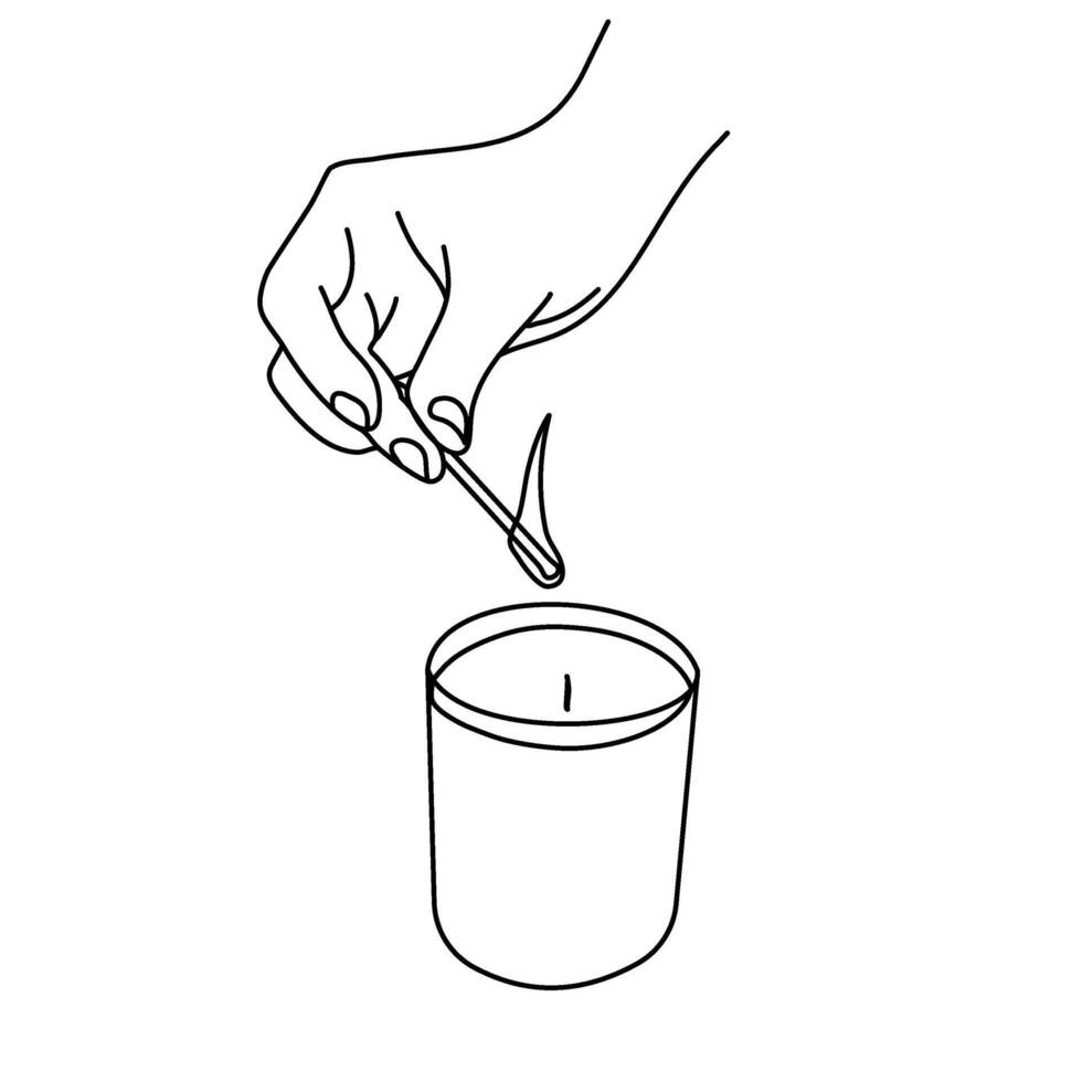 lighting candle line art vector illustration