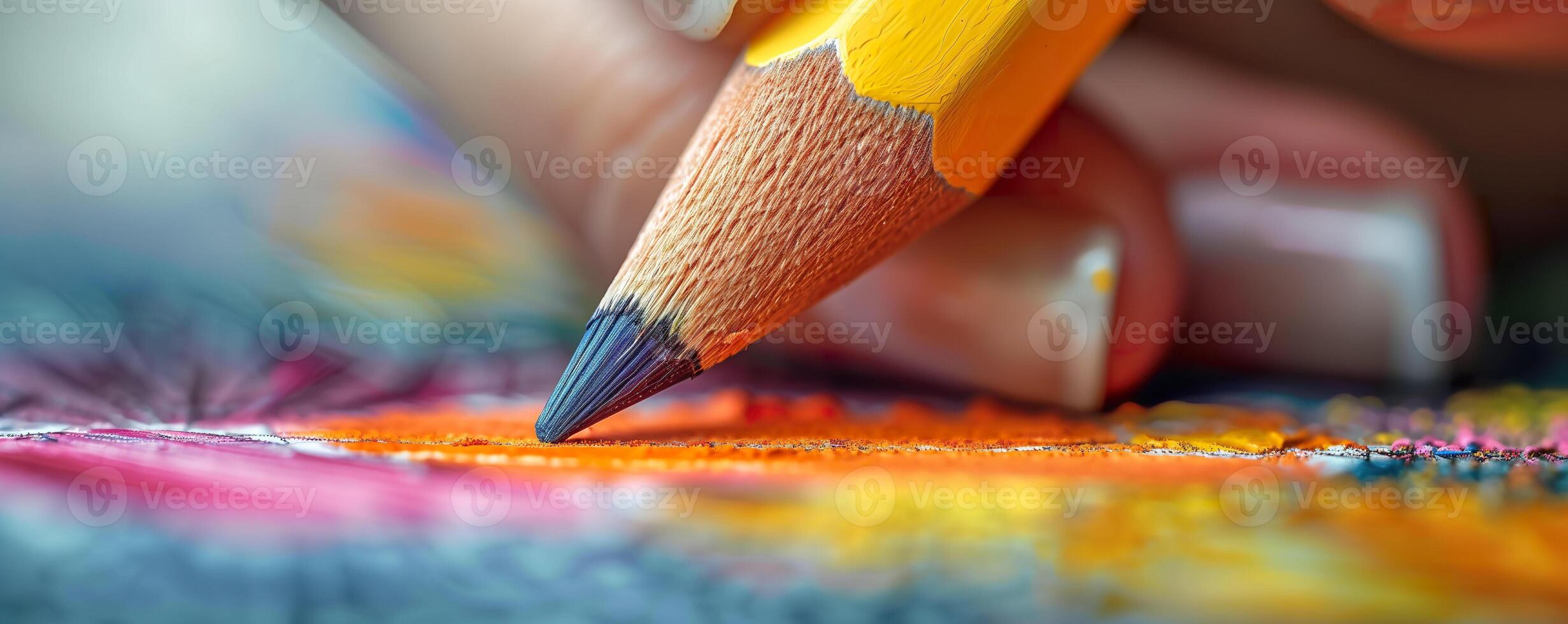 AI generated A macro shot capturing the dynamic moment of a colored pencil touching the surface. Generative AI. photo