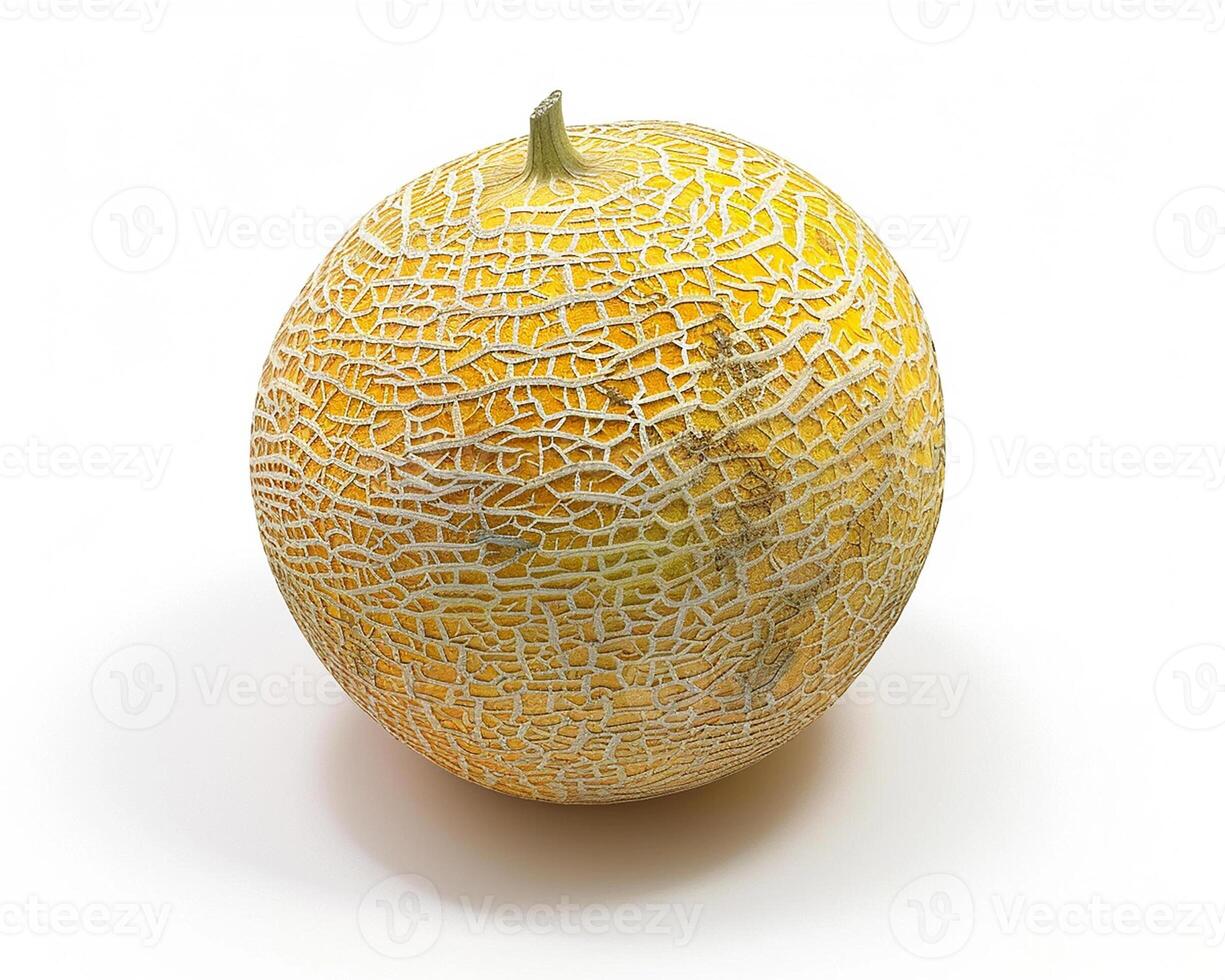 AI generated Fresh cantaloupe fruit isolated on white background. Close-up Shot. photo