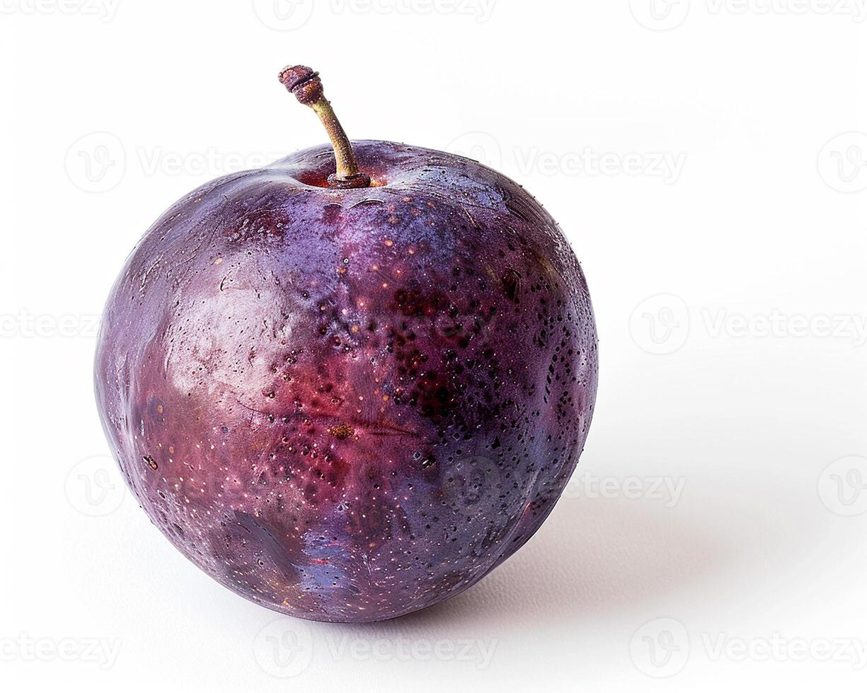 AI generated Fresh plum fruit isolated on white background. Close-up Shot. photo