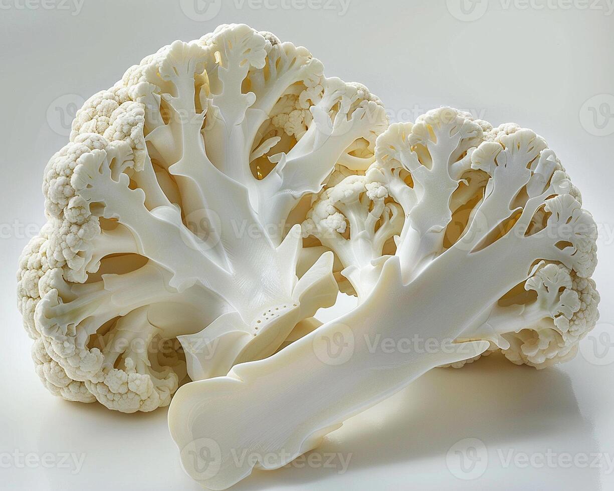 AI generated Whole cauliflower with slice isolated on white background. Close-up Shot. photo