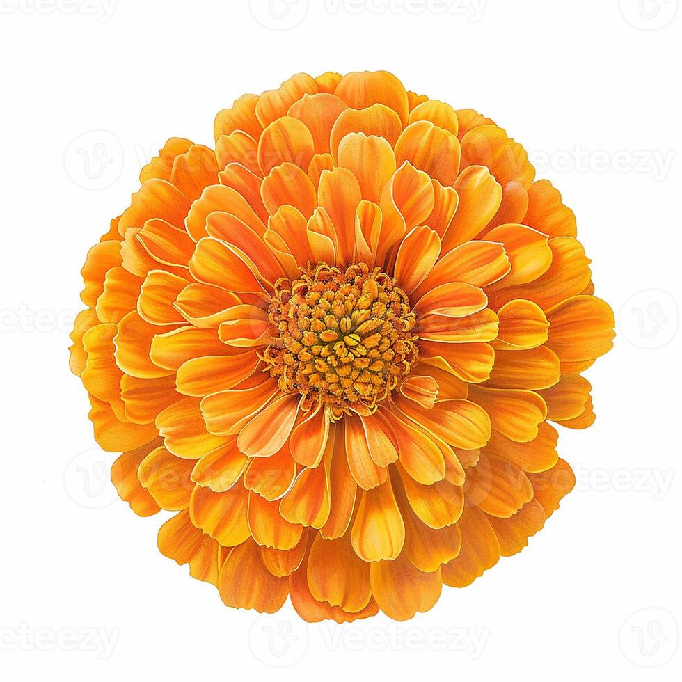 AI generated Fresh marigold flower isolated on white background. Close-up Shot. photo