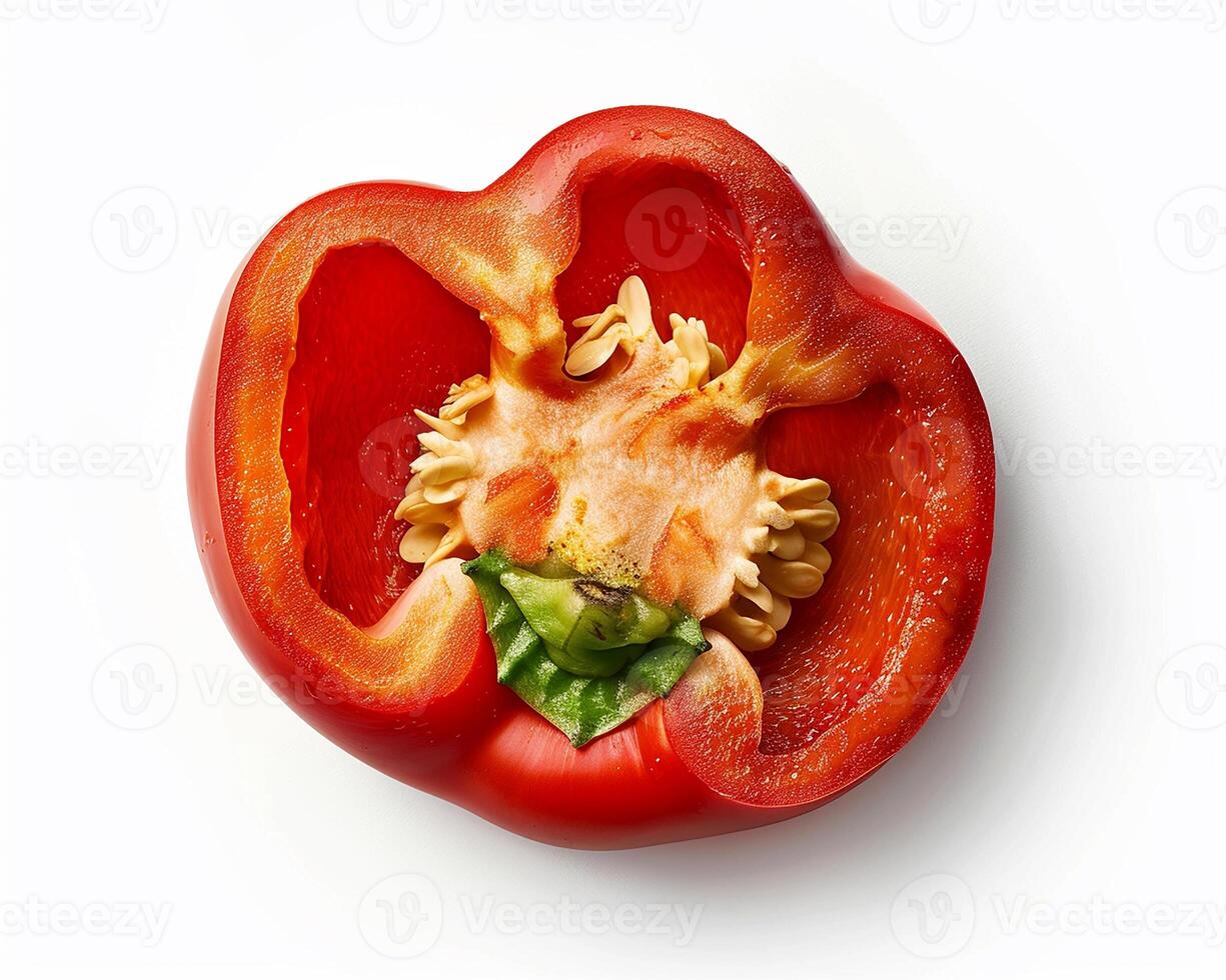 AI generated Bell pepper with slice isolated on white background. Close-up Shot photo