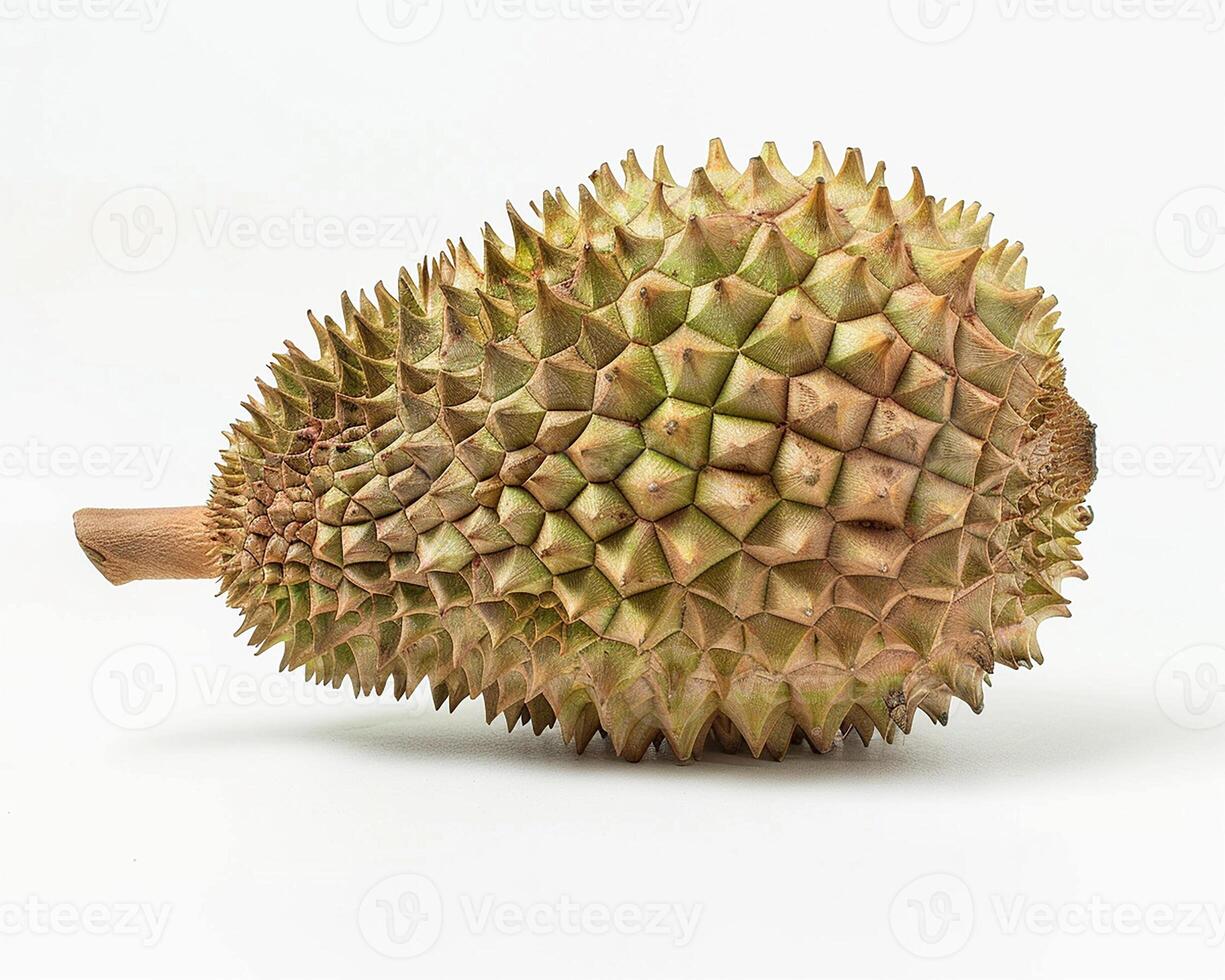 AI generated Fresh durian fruit isolated on white background. Close-up Shot. photo
