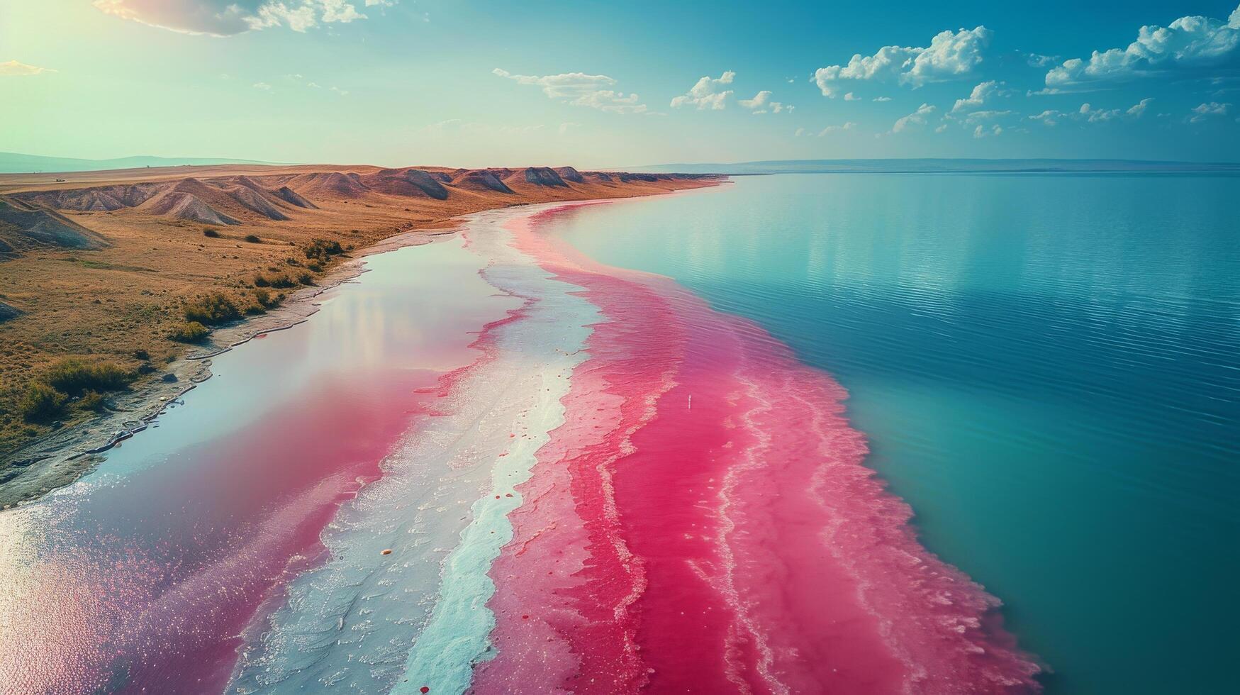 AI generated Aerial View of Pink Lake With Road photo