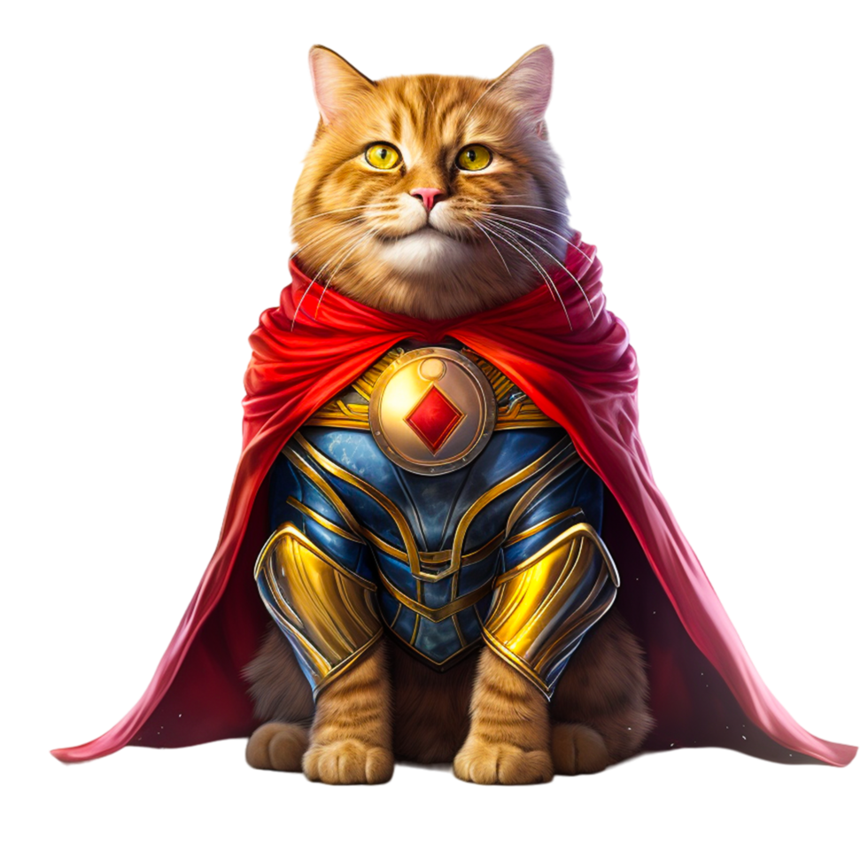 AI generated A cat dressed up as superhero striking funny pose png