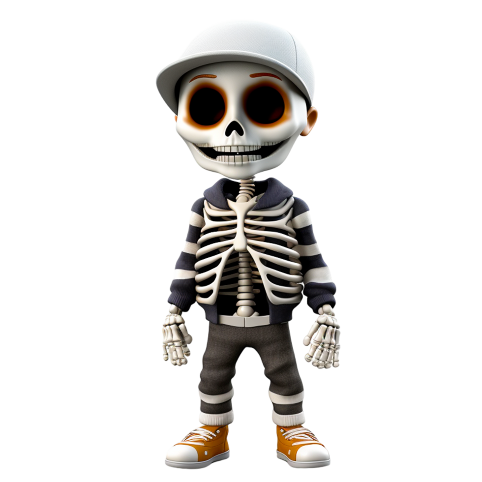 AI generated 3d cartoon boy disguised as skeleton png