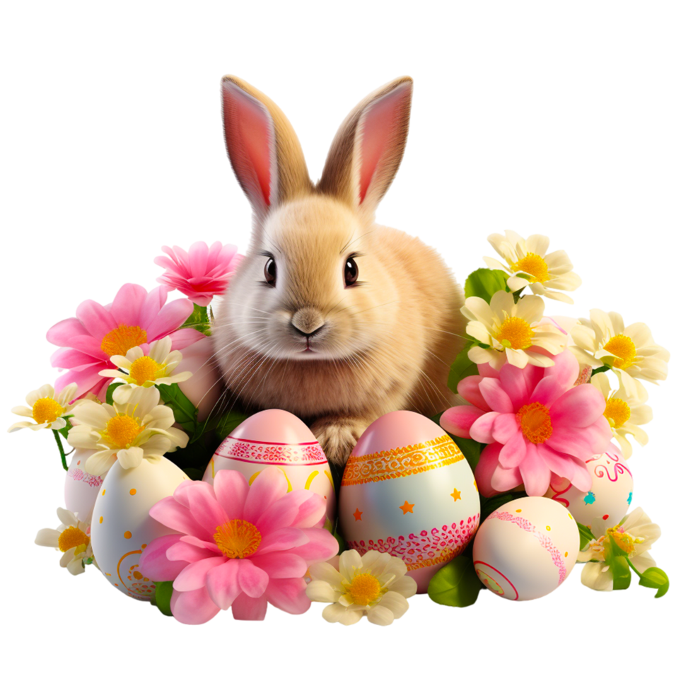 AI generated Rabbit and easter eggs in green grass png