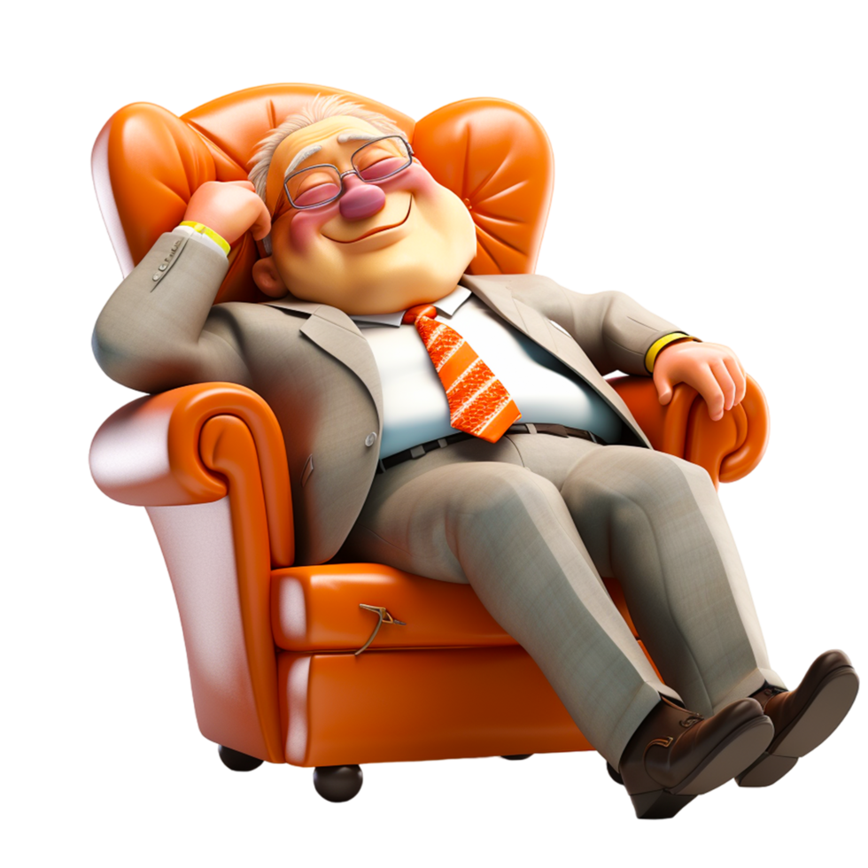 AI generated 3d cartoon boss character sleeping in chair png