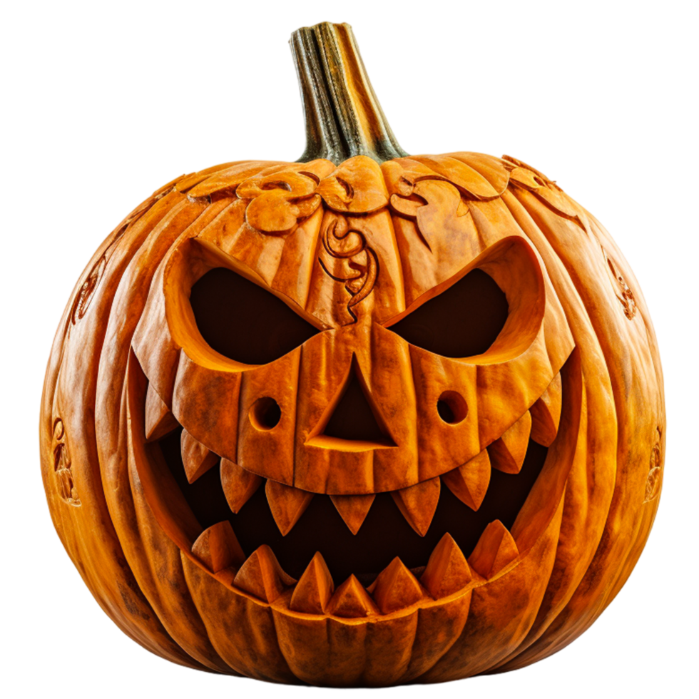 AI generated A carved pumpkin with the word halloween png