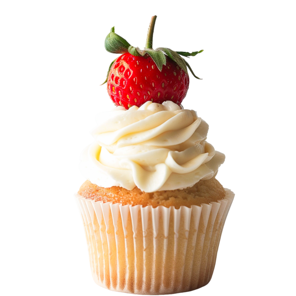 AI generated A cupcake with a strawberry on top and a strawberry png